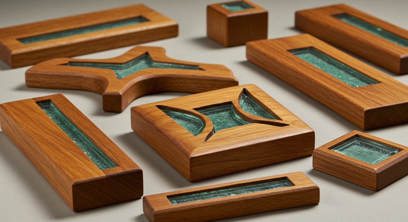 Декоративные элементы из дерева инкрустированные стеклом