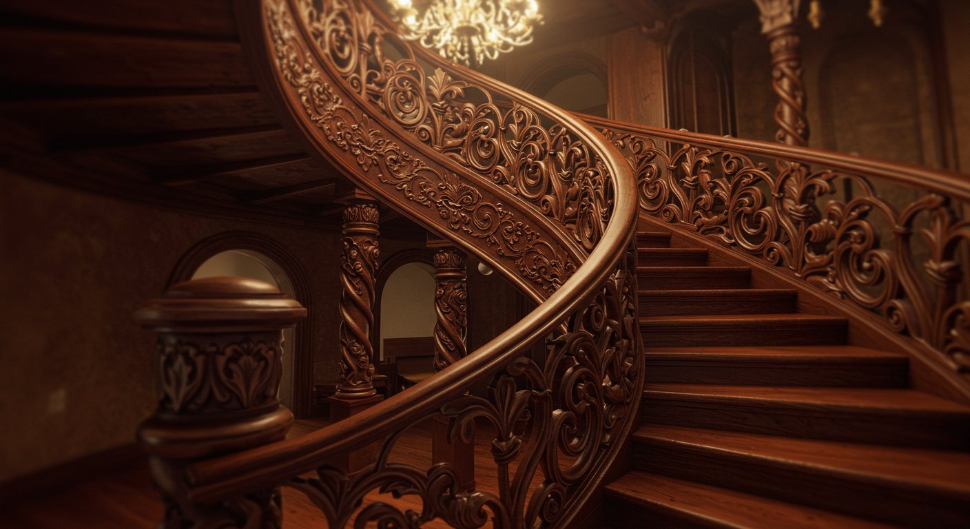 Элитные винтовые лестницы с резьбой