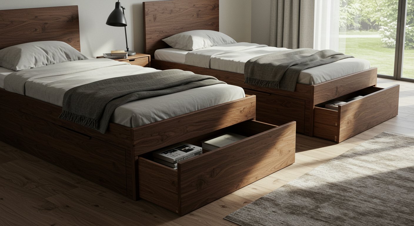 Кровати с ящиками из массива