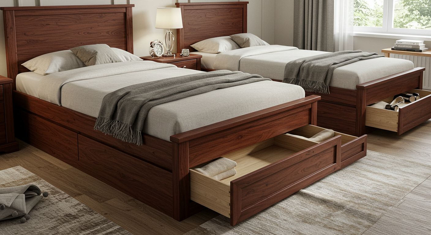 Кровать с ящиками из массива