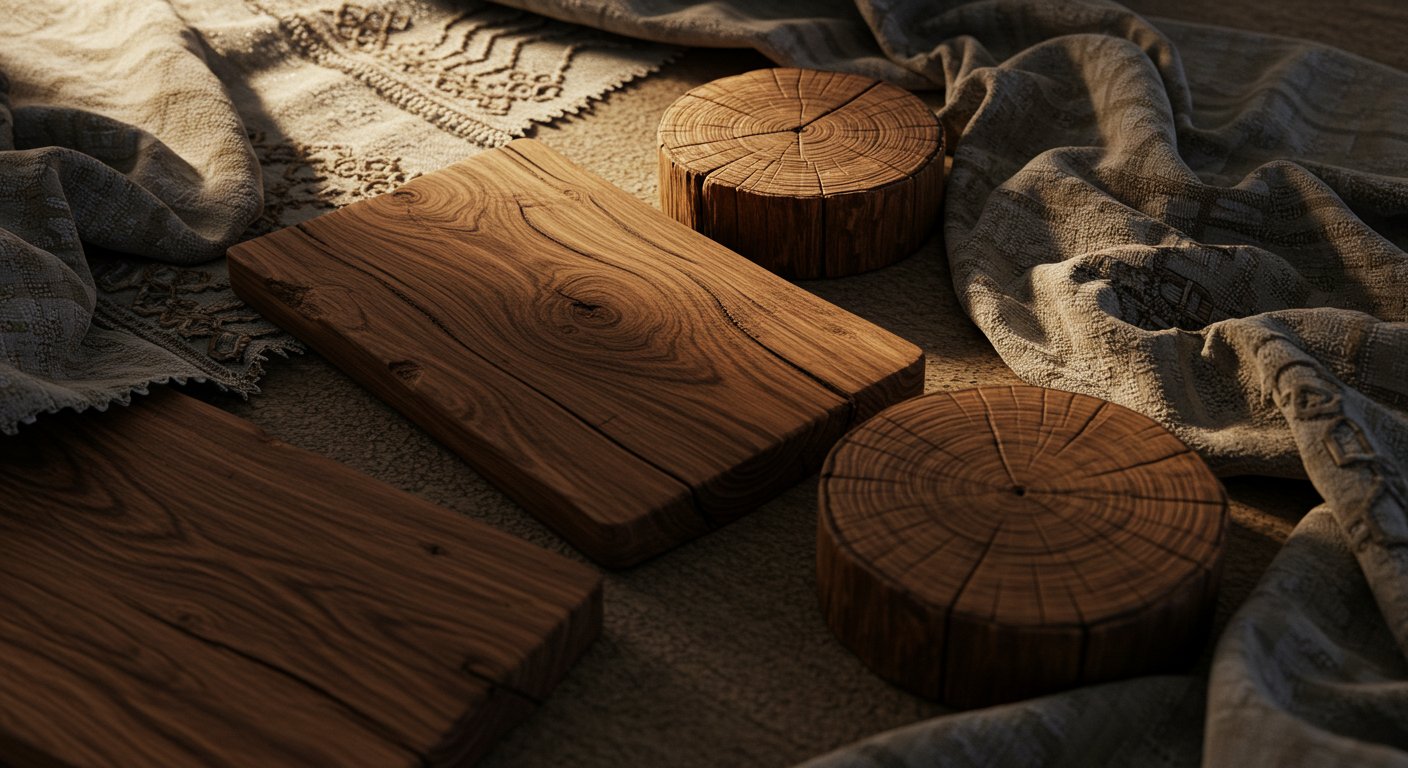 Декоративные элементы из дерева с тканевыми вставками