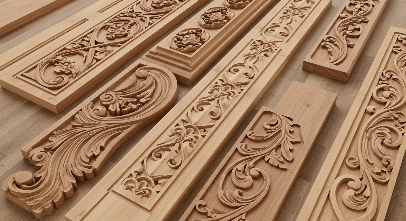 Декоративно-орнаментальные элементы из дерева для лестниц