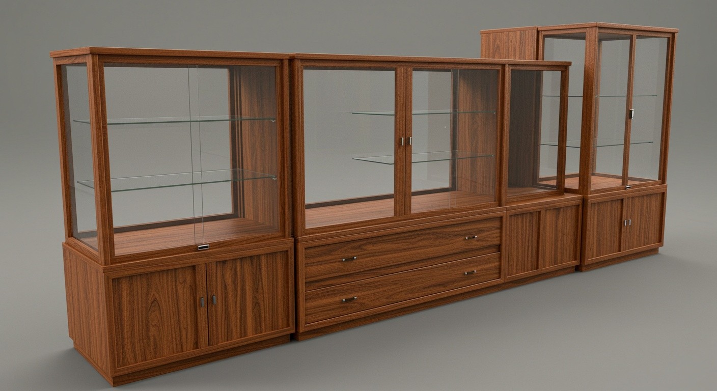 Комбинированная витрина из массива с стеклянными вставками
